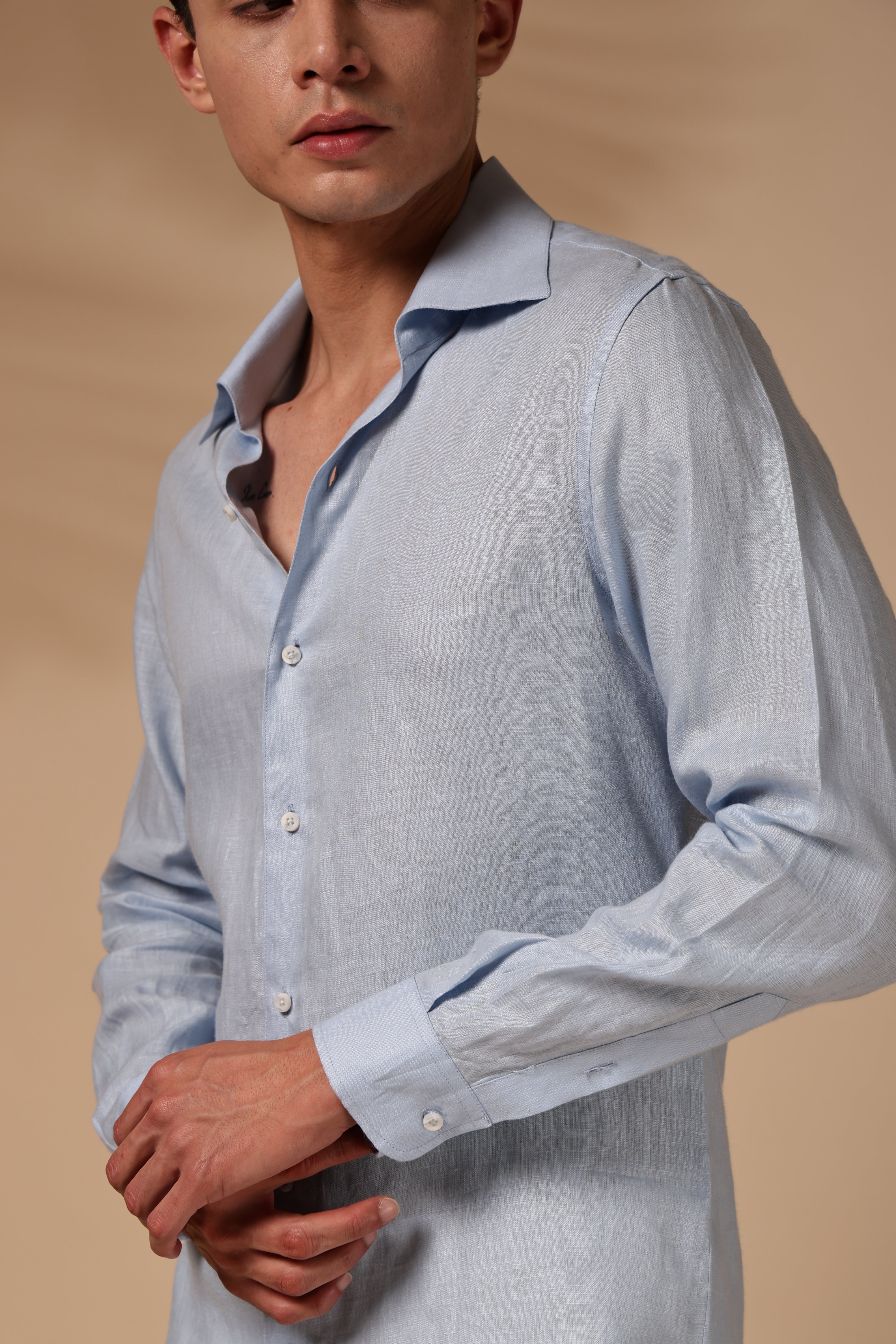 Blue Cooper Collar Linen Shirt