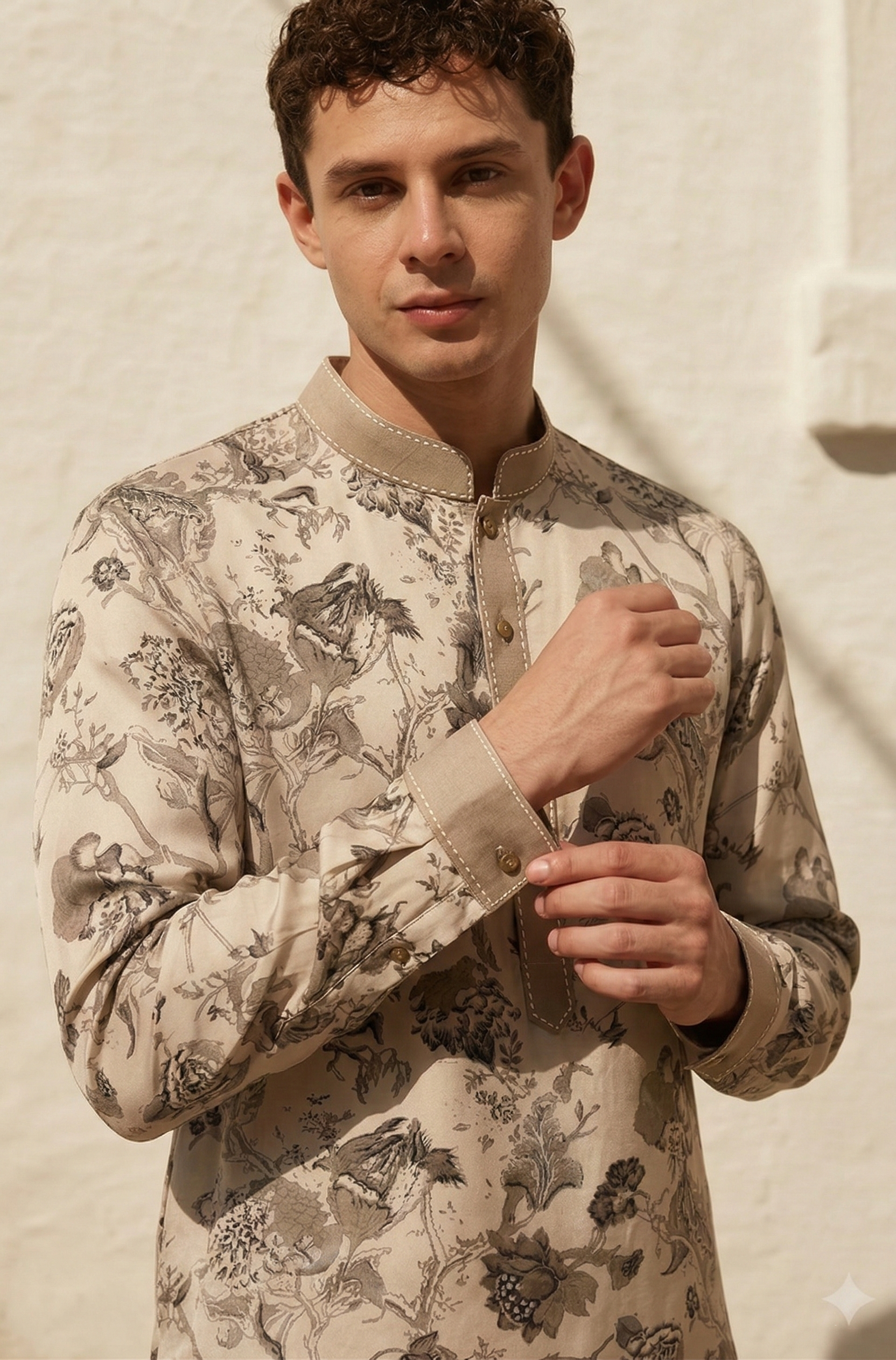 Thai Print Kurta Beige