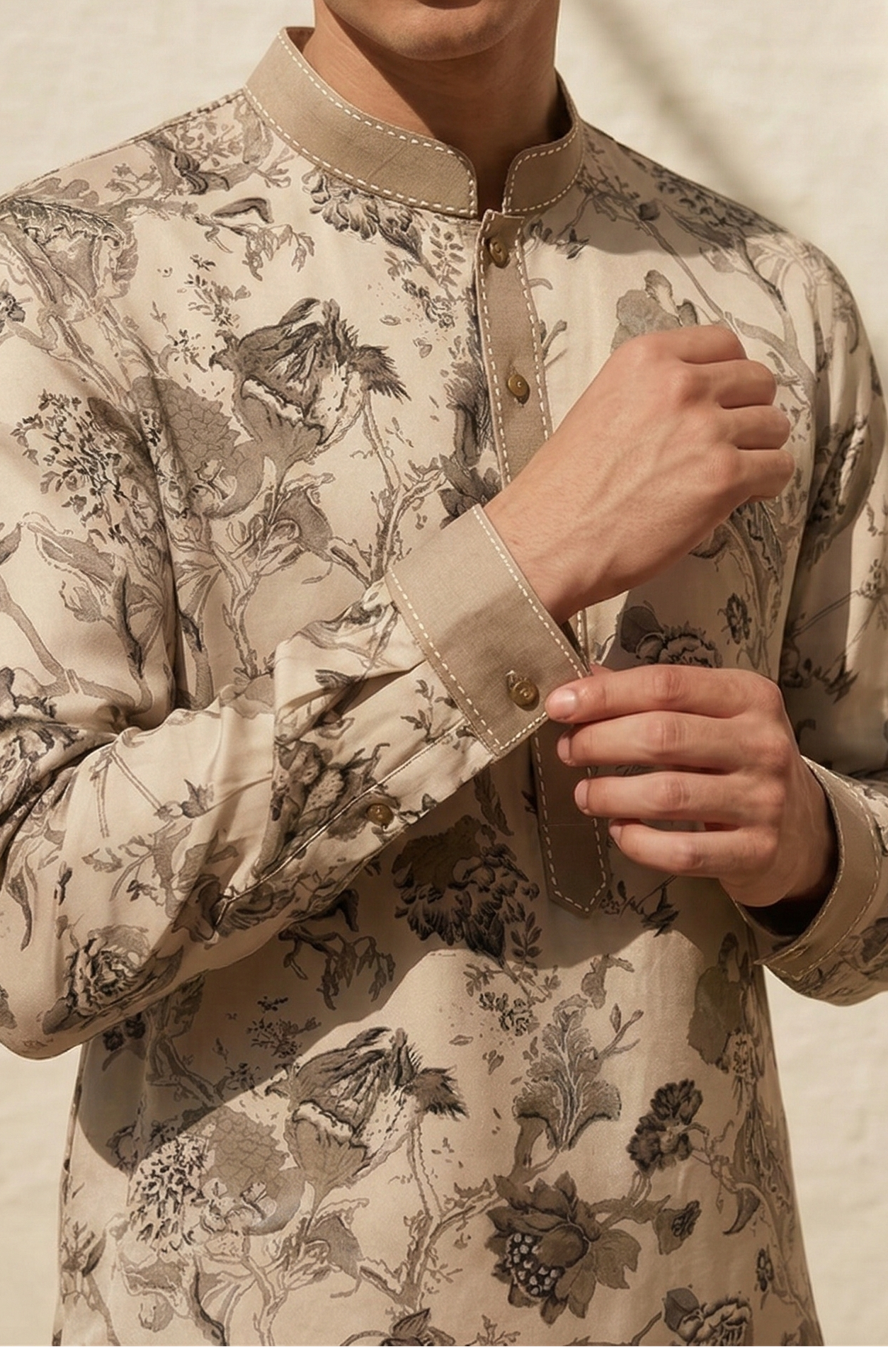 Thai Print Kurta Beige