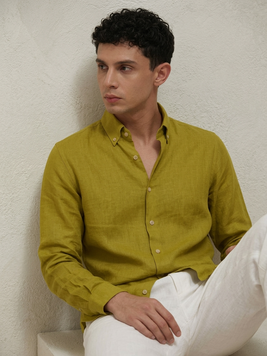 Mustard Green Linen Shirt