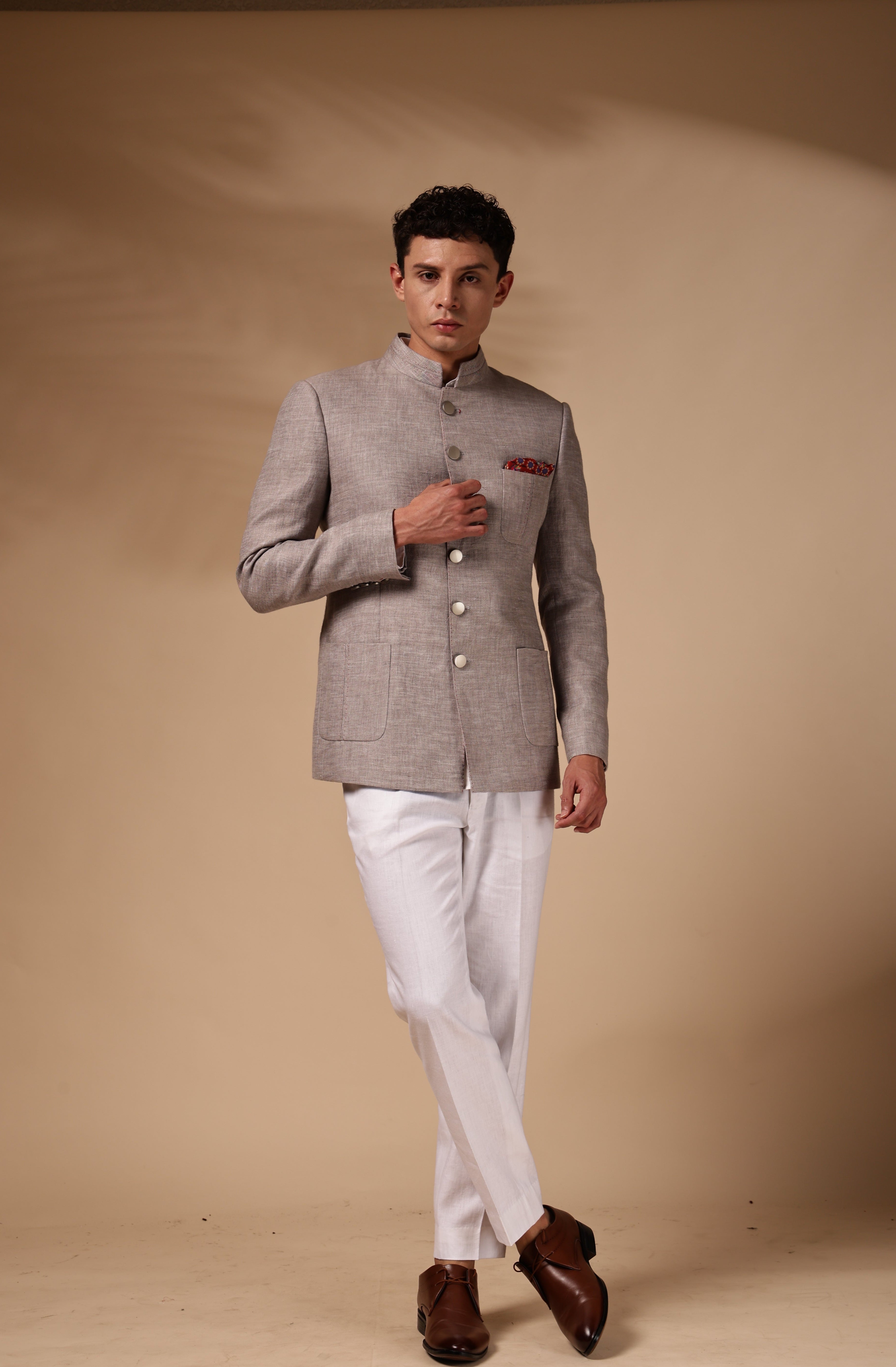 Grey Linen Bandhgala