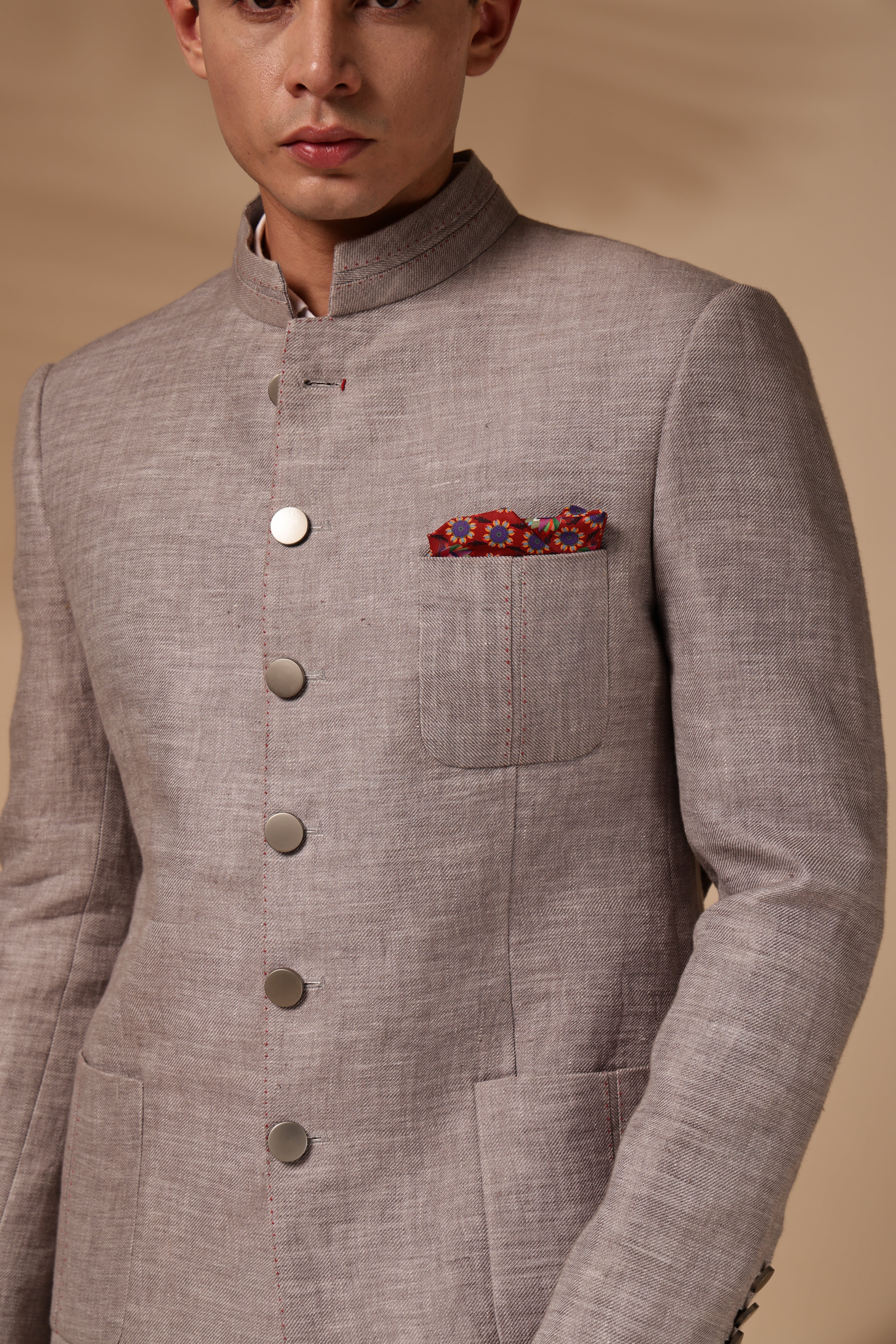 Grey Linen Bandhgala