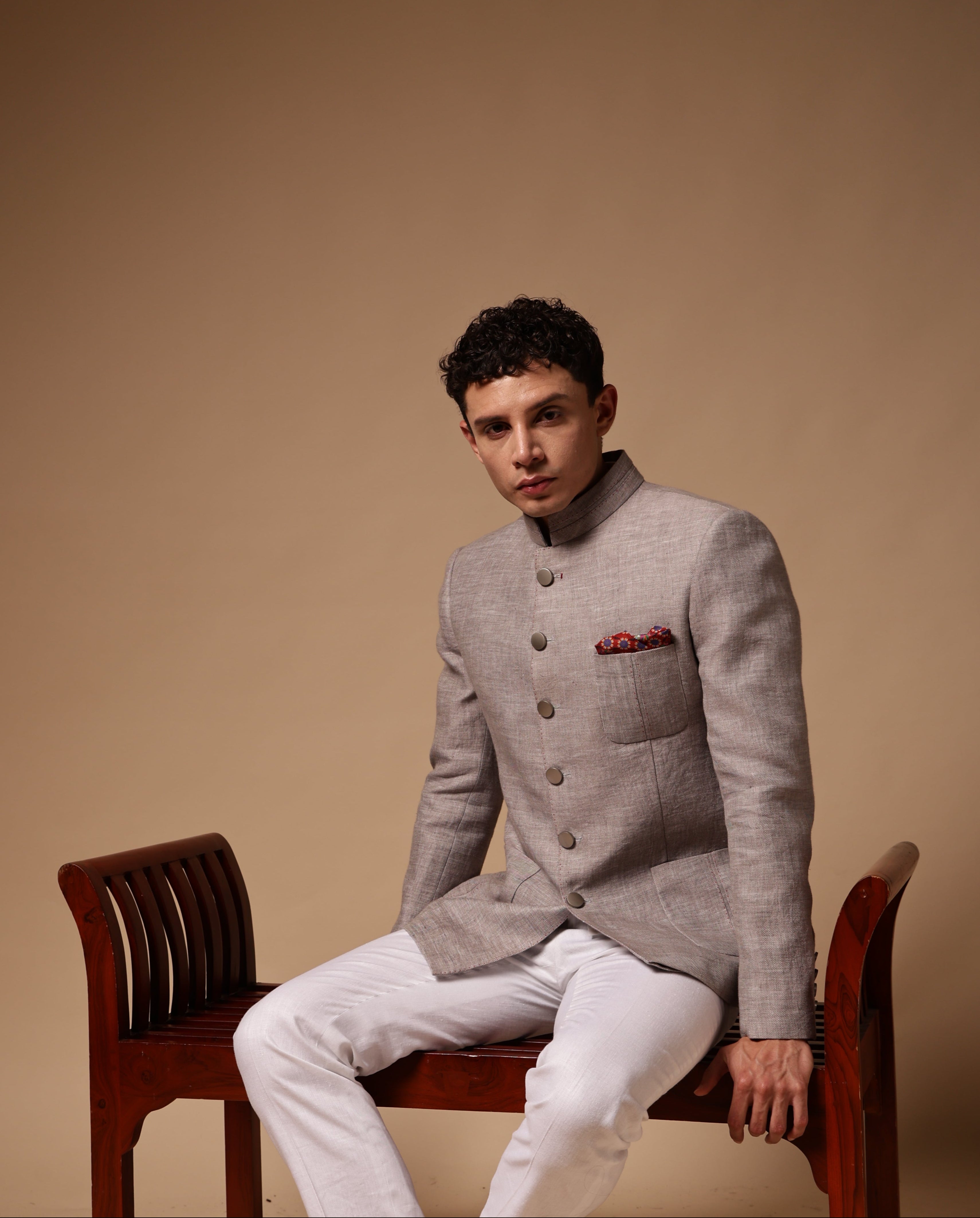 Grey Linen Bandhgala
